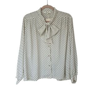 Simple Retro Polka Dot Neck Bow Tie Long Sleeve Blouse